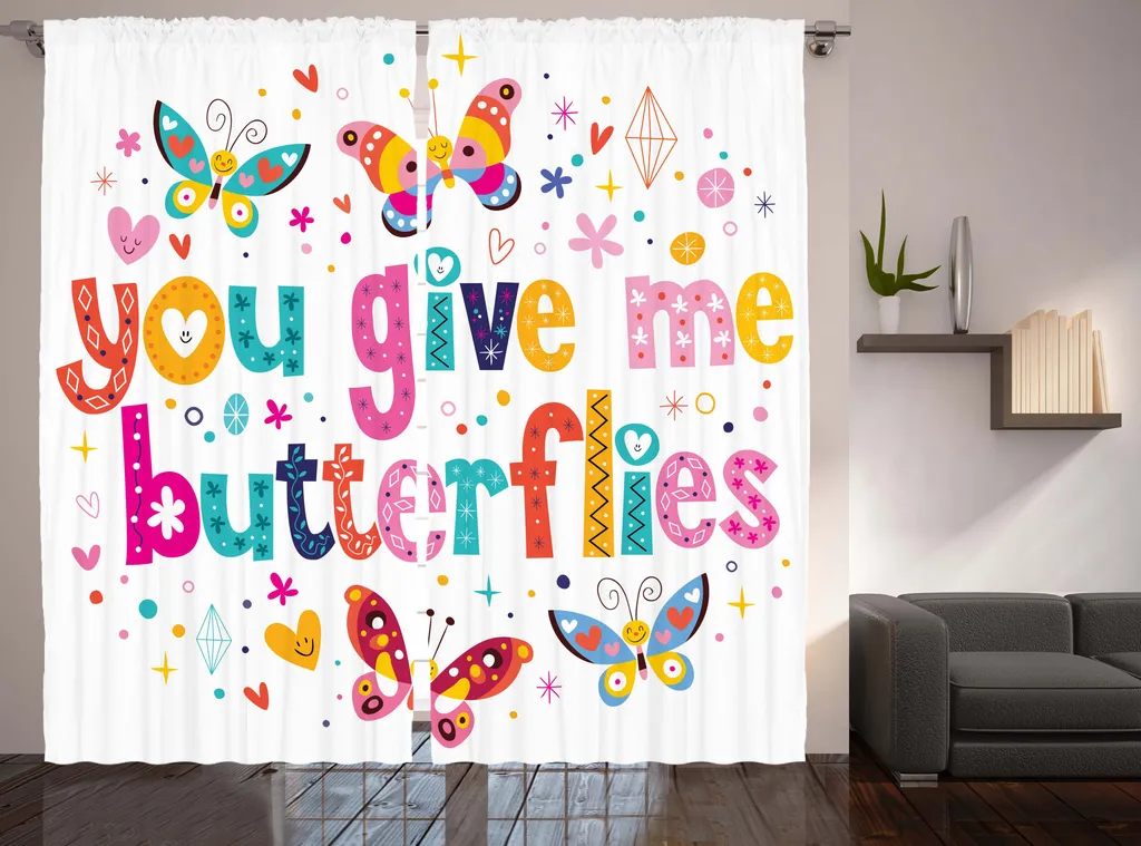 Rideau pour chambre à coucher motif papillon rustique format 280x225