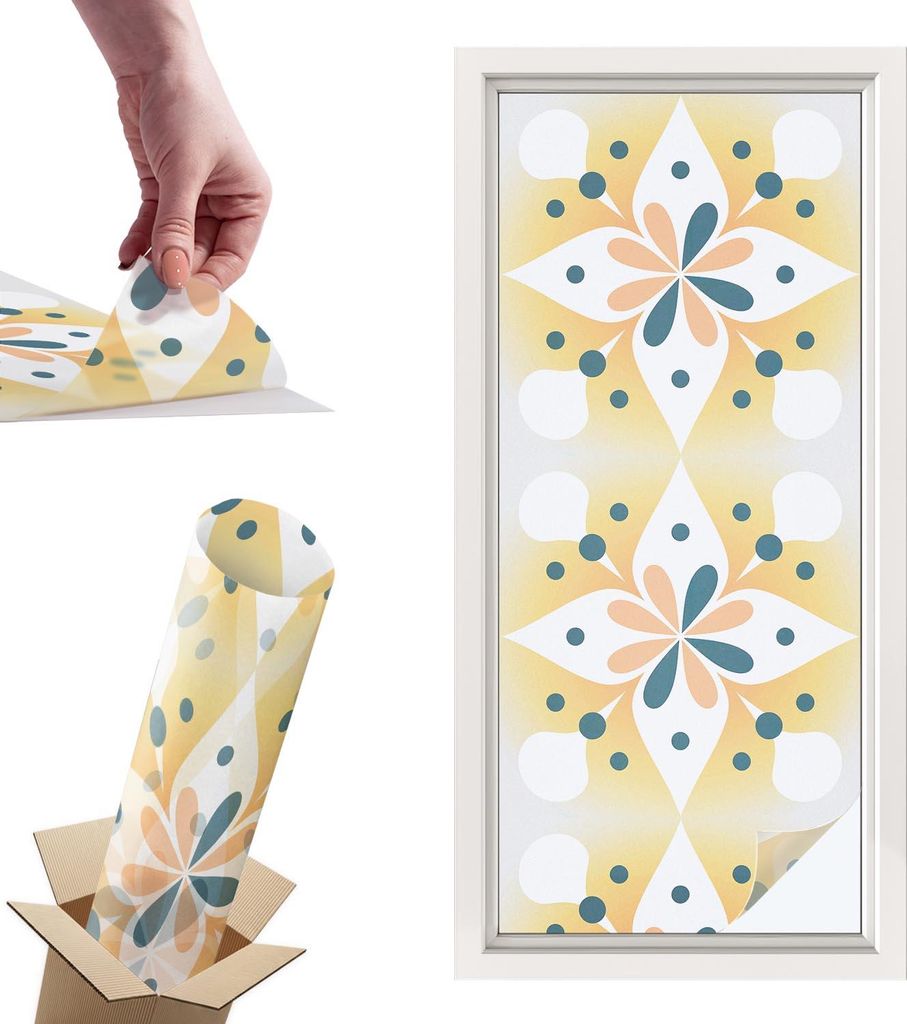 Buntglasfolie für Fenster – 116x50 cm – Stained-Glass-Fensterfolie, dekorativ & blickdicht – Selbstklebende Glasdekorfolie im Buntglas-Desig...
