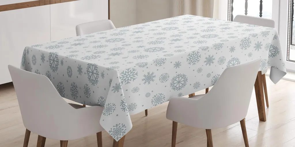 ABAKUHAUS Tovaglia Invernale Rettangolare 140x170 Cm - Fiocchi Di Neve Morbidi - Azzurro Polvere E Bianco - 3