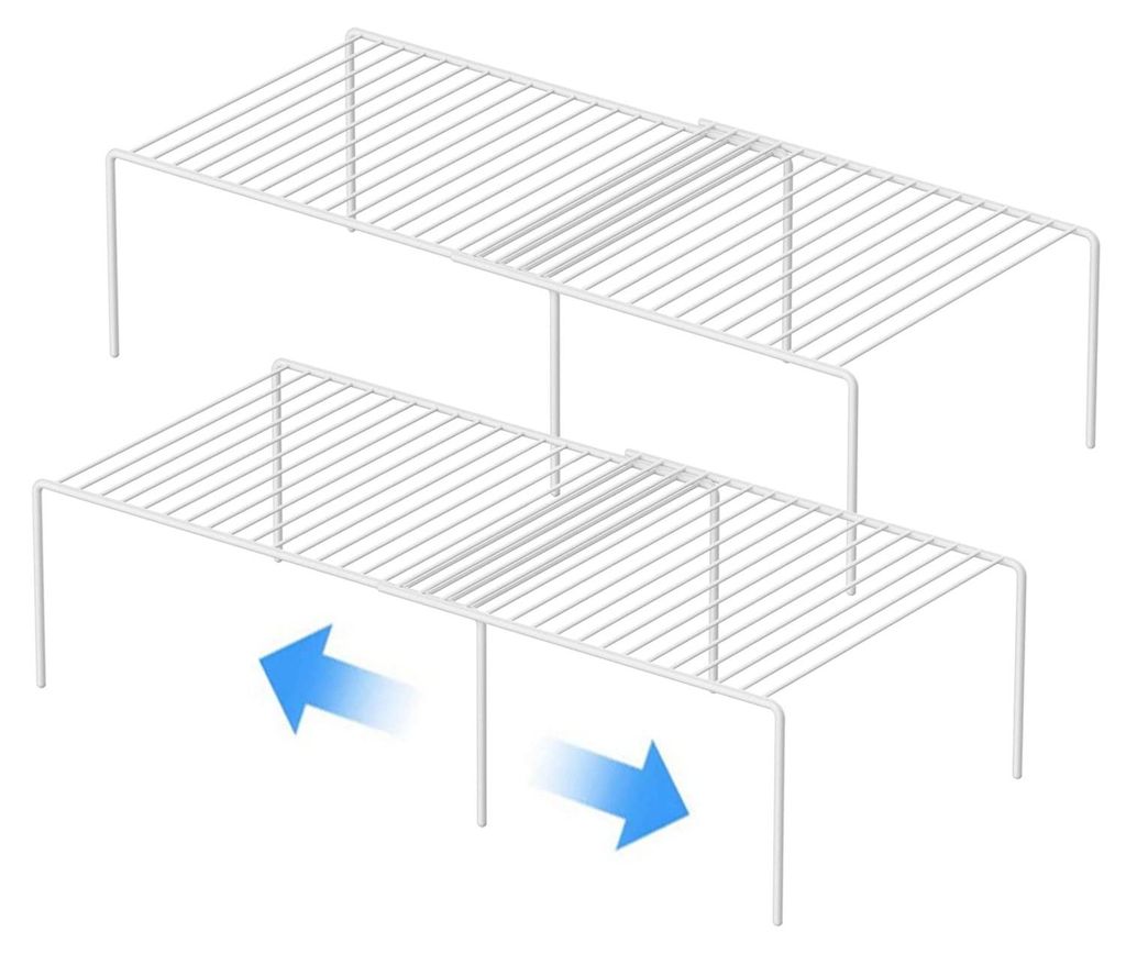 Ausziehbarer, verstellbarer Küchenschrank-Regalorganizer aus Metalldraht, Gewürzregal, Gefrierfachregal für Schränke, Speisekammer, 2er-Set, weiß
