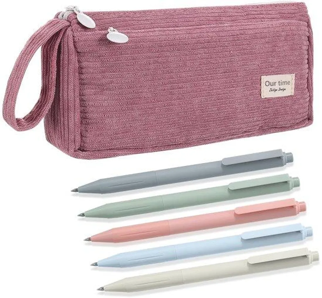 Étui pour 5 crayons en velours côtelé, trousse scolaire pour filles