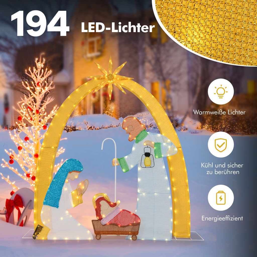 COSTWAY Weihnachtskrippe 180cm - Beleuchtete Krippenszene Mit 240 LED Lichtern Für Innen & Außen