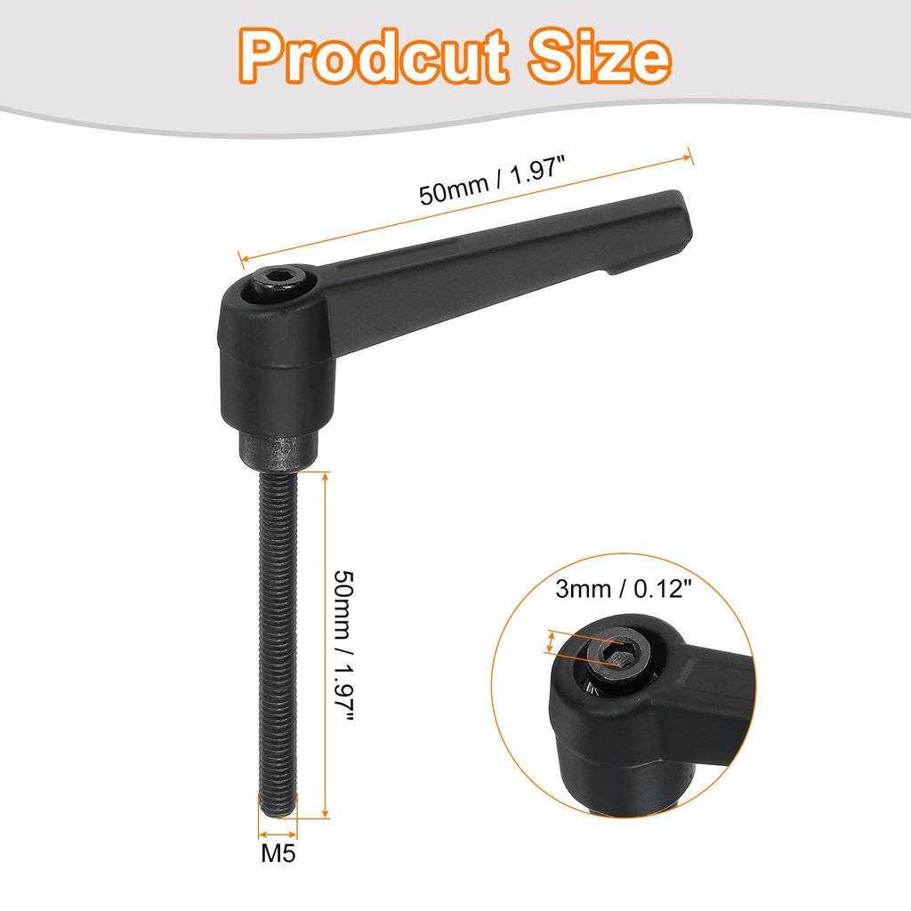 4 Stš¹ck M5 x 50mm Einstellbare Kn?pfe Griff M?nnliches Gewinde Druckknopf Ratschen Schnellspannende Drehbolzen fš¹r Drehmaschinen, Schwarz