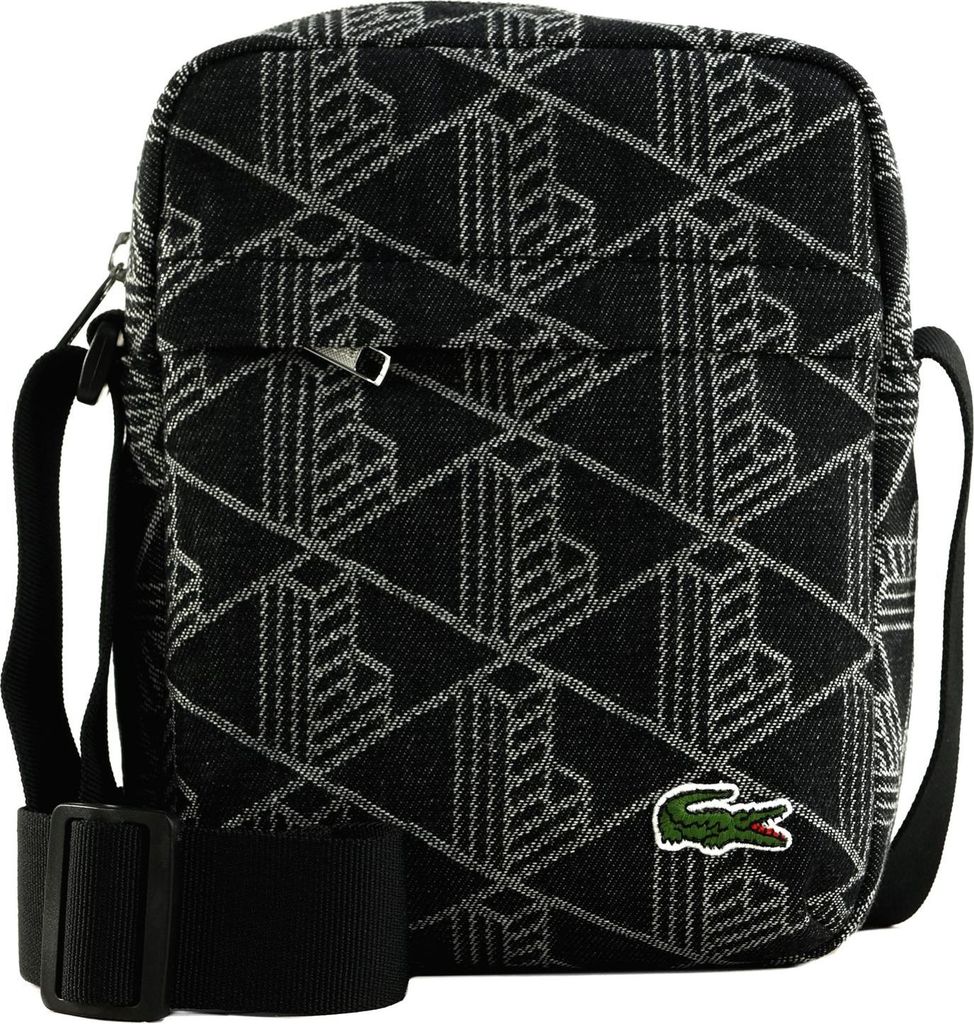 LACOSTE Umhängetasche Vertical Camera Bag Mono Jacquard Denim Noir schwarz