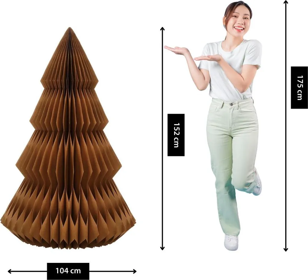 Sapin de Noël Design en Papier Marron 152 cm - Structure Alvéolée Mix