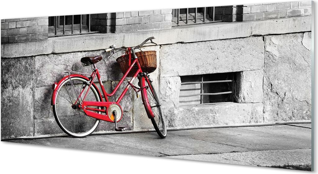 Glasbilder 125x50 Wandkunst Red Fahrrad mit einem Korb