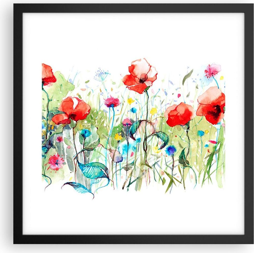 Gerahmtes Poster - Schwarzer Rahmen - Blumen Wiese Blatt Natur - 40x40 cm - Wand Bild - Wanddeko - Wandbilder - Wandposter - Bilderrahmen - Bilder ...