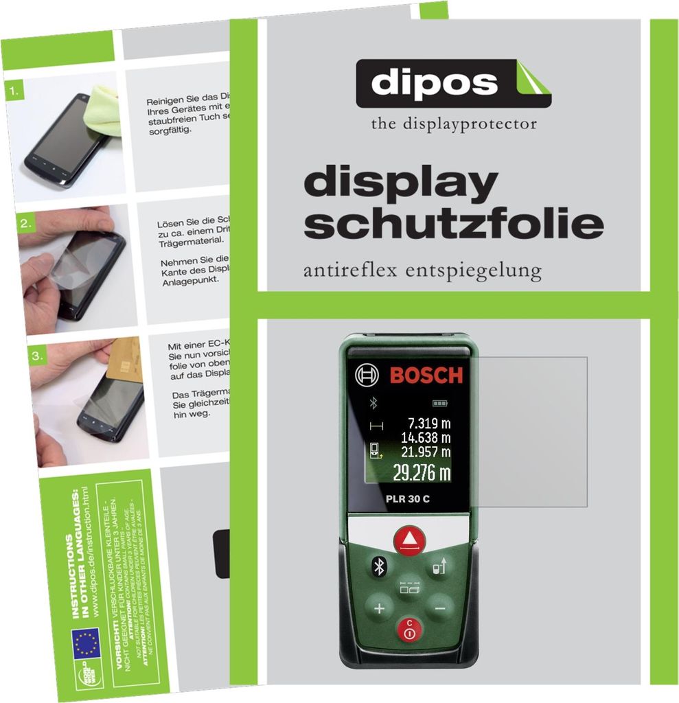 3x Schutzfolie für Bosch PLR 30 C matt Displayschutzfolie Folie Display Schutz dipos