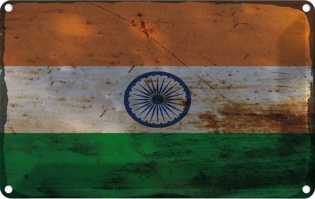 vianmo Blechschild 20x30 cm Indien India Rost Flagge Fahne Wappen