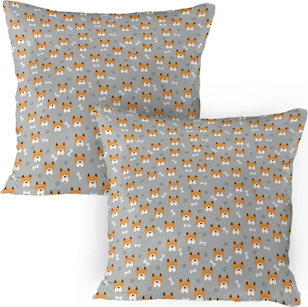 Offerta 2 Fodere Cuscino 80x80 ABAKUHAUS Cani Arancio Grigio