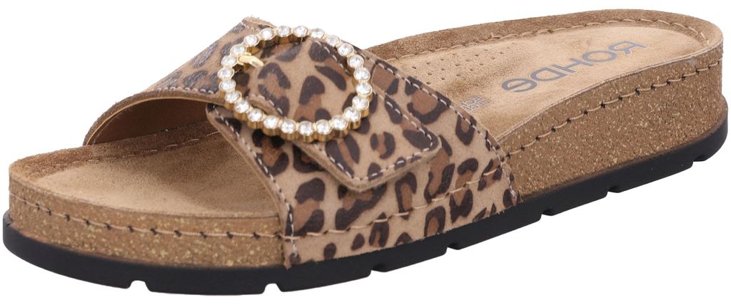 Rohde Damen Pantolette aus Leder mit Leopardenmuster und Strass D.Soave 5417, Größe:40 EU, Farbe:Beige