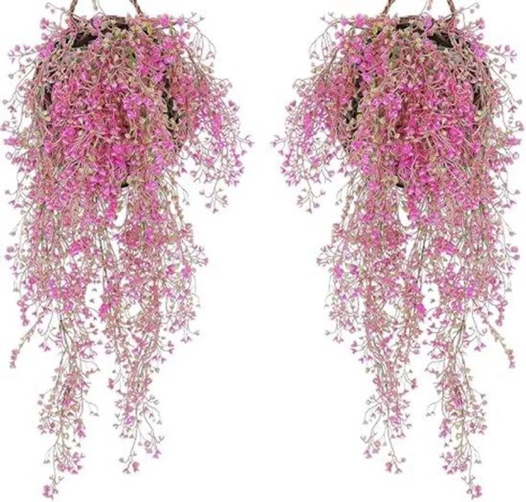 Plantes artificielles tombantes roses en lot de 2 pour jardin d'hiver