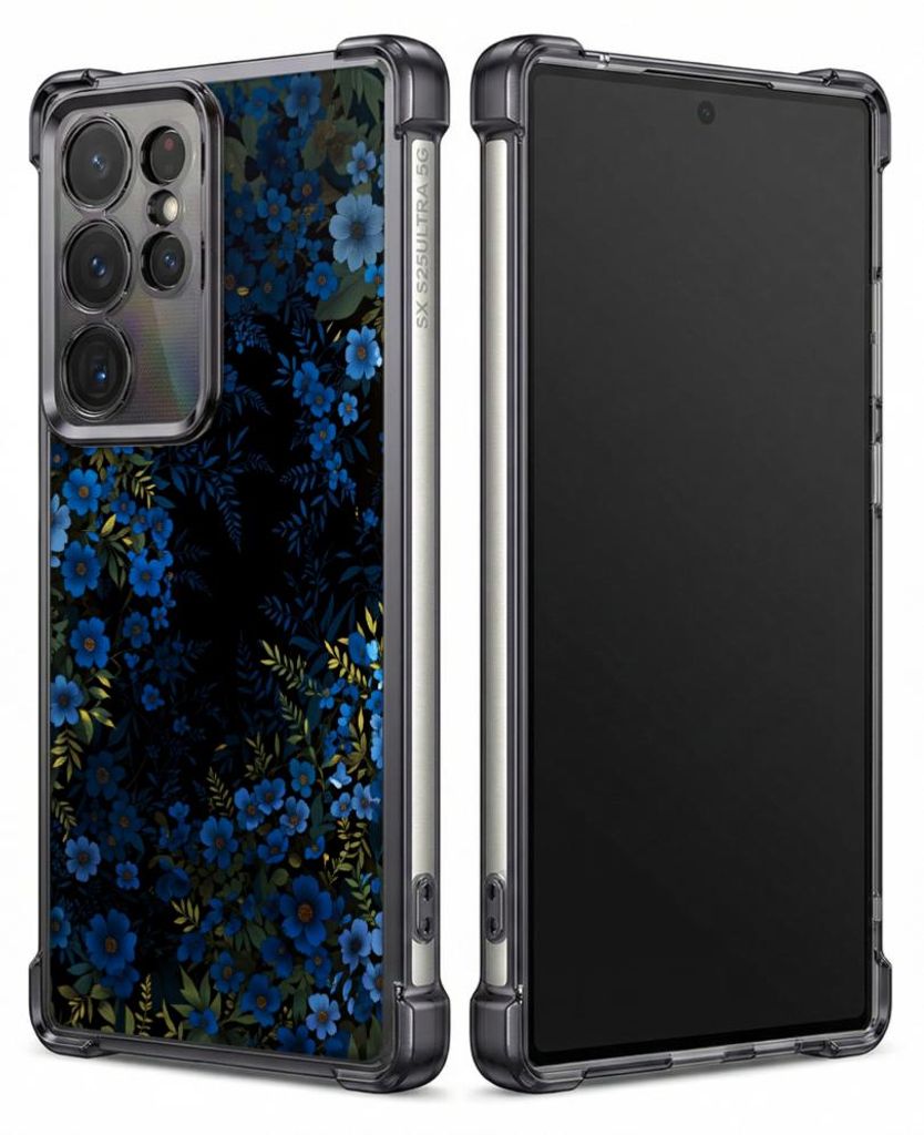 Personalisierte Hülle mit Bild für Samsung Galaxy S24 Elektroplattiert TPU Stoßdämpfer Handyhülle mit Blaues Blumenmuster-Design