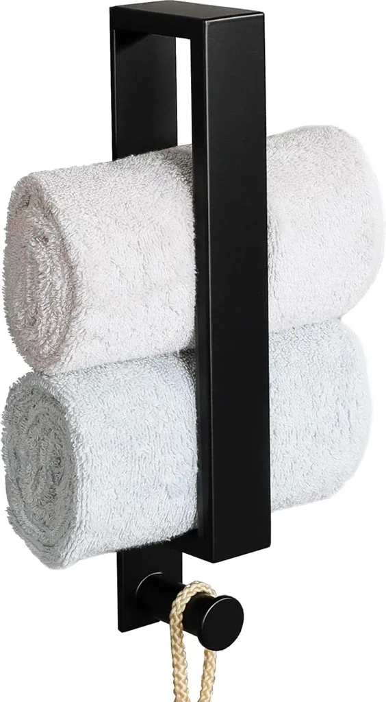 Porte-serviettes sans perçage noir mat 30cm avec crochets intégrés
