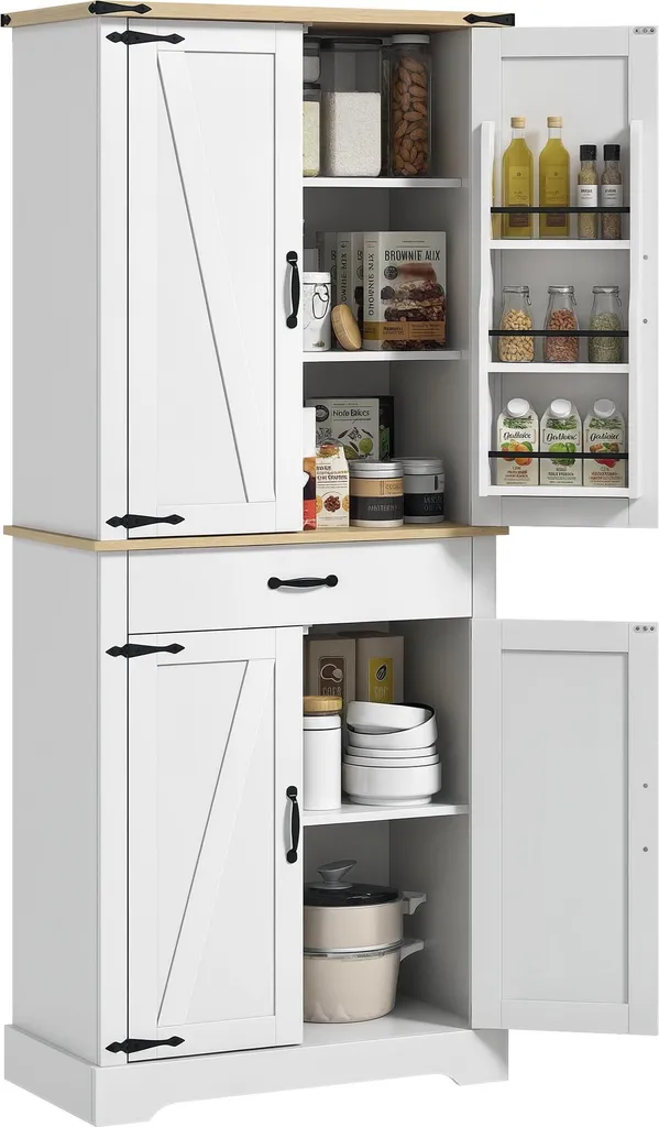 Meuble de cuisine blanc 4 portes avec 6 étagères de porte et tiroir