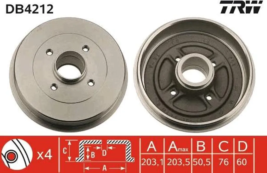 Tambour de Frein Haute Performance TRW DB4212 avec Revêtement Anti-Rouille