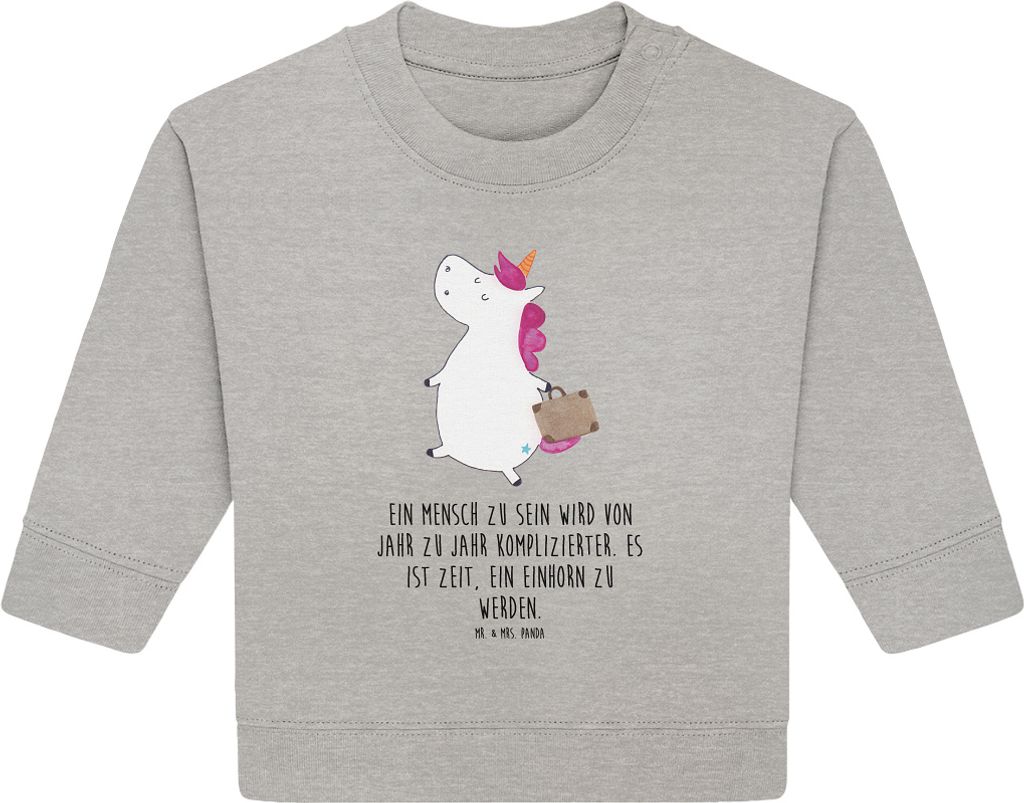 Mr. & Mrs. Panda Organic Baby Pullover Einhorn Koffer 12. - 18. Monat - Heather Grey - Geschenk, Erwachsen, Reise, Verreisen, Unicorn, Bullover