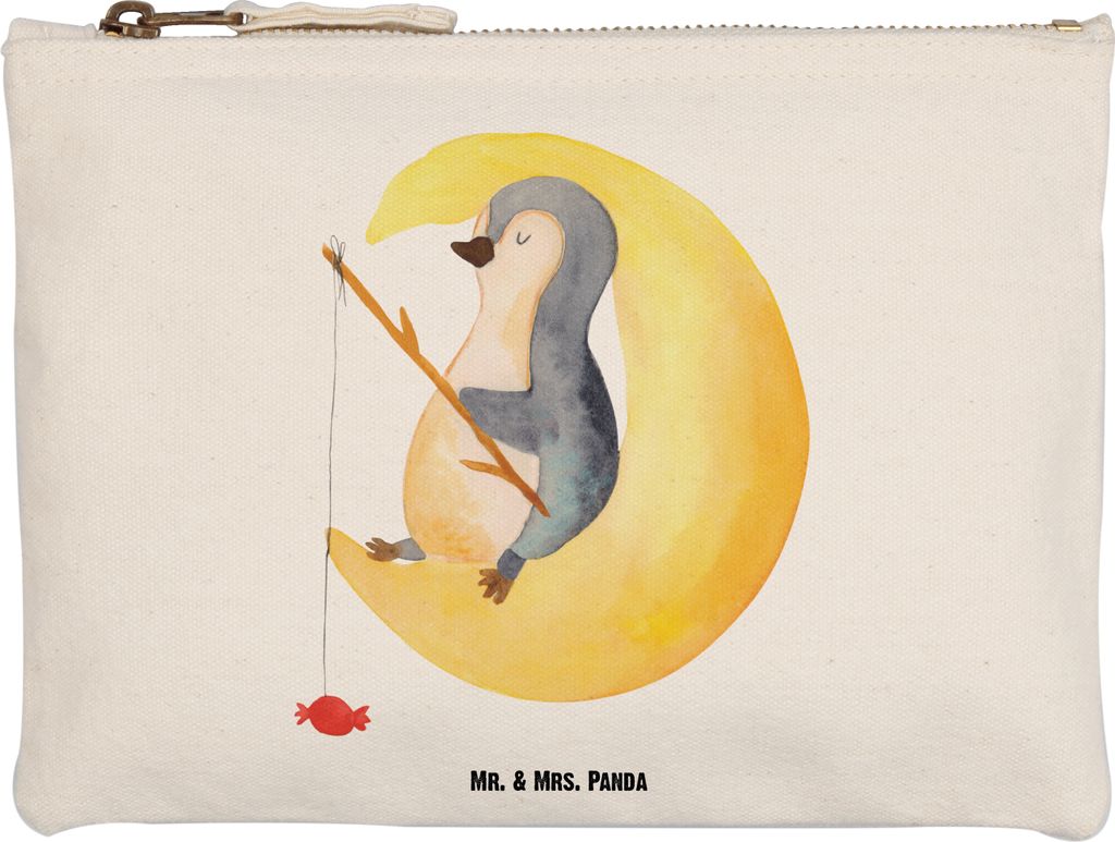 Mr. & Mrs. Panda kosmetiktäschchen Pinguin Mond Größe M - Weiß - Geschenk, Spruch, pencil case, Kosmetiktasche, Erschöpft, Mäppchen, Kulturbe...