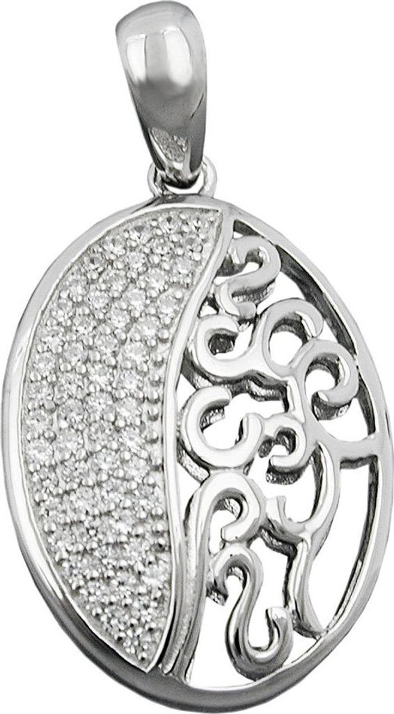 Anhänger mit Muster im Ovalform viele Zirkonia weiß 925 Silber Silberanhänger