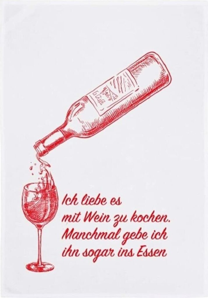 Maritime Geschirrtücher / Küchen-Tuch - Dish Towel Vintage 50 x 70 cm ICH LIEBE ES MIT WEIN ZU KOCHEN, rot