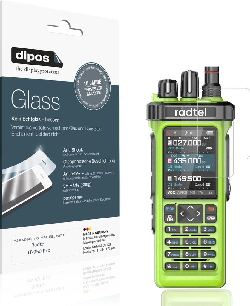 2x Schutzfolie für Radtel RT-950 Pro matt - Anti-Shock 9H Folie dipos Glass Kunststoffglas
