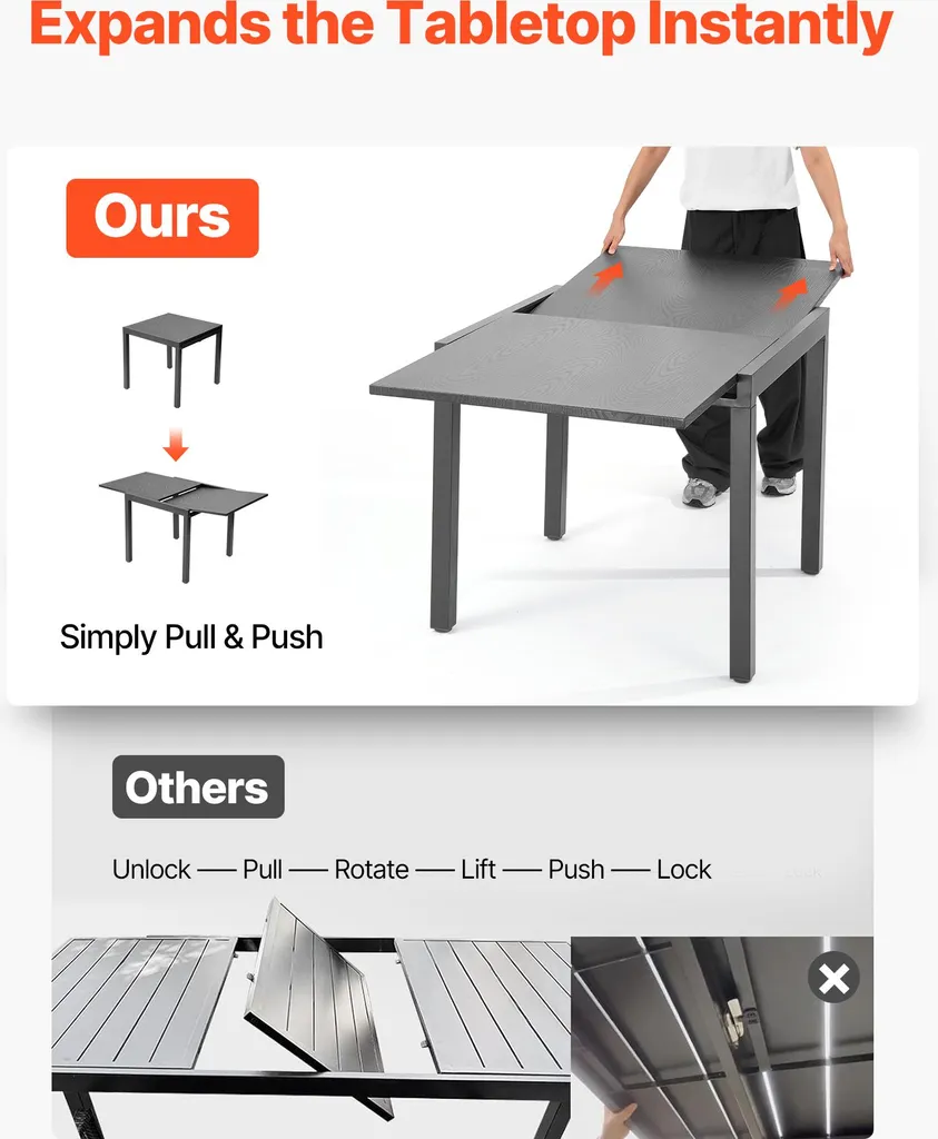 Table de repas extérieure modulable pour véranda et petite terrasse