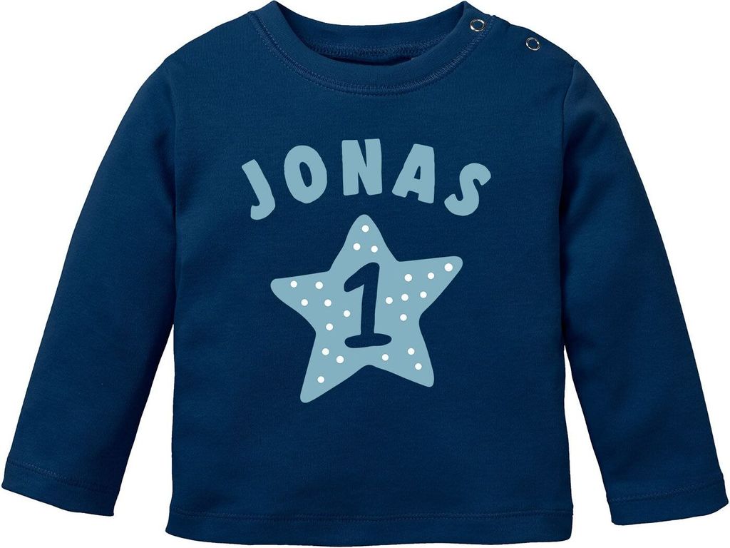 Baby Langarmshirt mit Name und Zahl 1 zum ersten Geburtstag Motiv Stern Geburtstagsshirt Junge/Mädchen SpecialMe Jungen blau 92/98 (16-24-Monate)