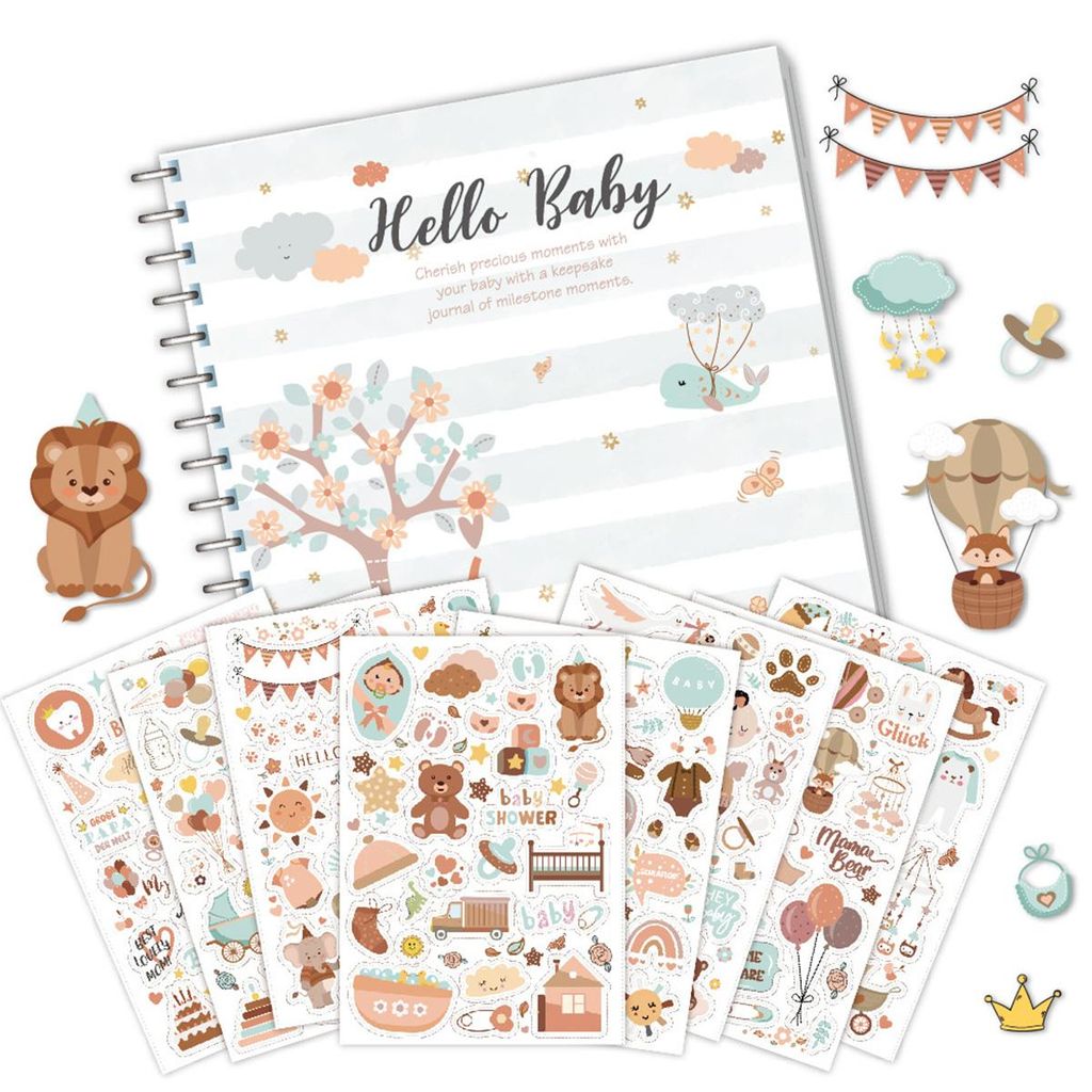 Baby Erinnerungsbuch & Babyalbum neutral – Meilenstein- & Fotojournal mit Stickern von Schwangerschaft bis 1 Jahr