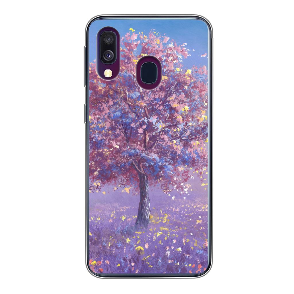 MuchoWow Handyhülle Schutzhülle Hülle für Samsung Galaxy A40 Baum - Sommer - Rosa Silikon Softcase Handy Hülle - Handy-Tasche