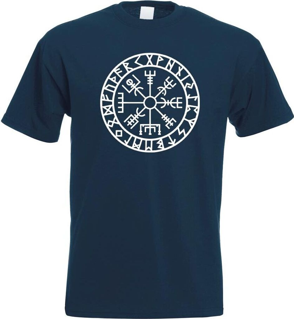Kiwistar - T-Shirt - Navy - Wikingerkompass Runen Motiv Bedruckt Funshirt Design Print - mit Motiv Bedruckt - Funshirt Design - Sport - Freizeit - ...