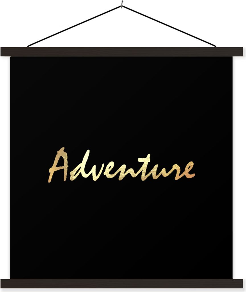 MuchoWow Textilposter Zitat - Abenteuer - Gold 60x60 cm mit schwarzem Rahmen - Posteraufhänger