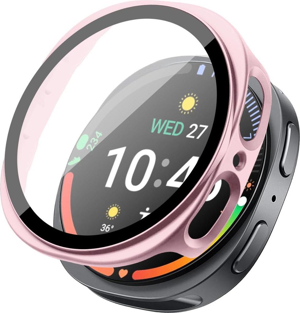 360 Grad Smartwatch Hülle für Samsung Galaxy Watch8 44 mm mit Displayschutz Case Watch Cover Bumper Rundum Schutzhülle Uhr Bildschirmschutz Rose...