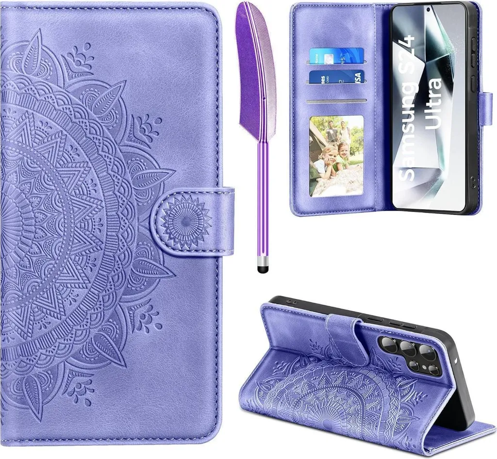 Custodia Samsung S24 Ultra Viola Flip Wallet in Finto Cuoio Protettiva