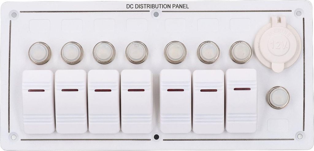 Wippschalter Panel 7 Gang Wasserdicht Rot LED Marine Schalter Panel mit Überlastschutz 12V Zigarettenanzünder Steckdose