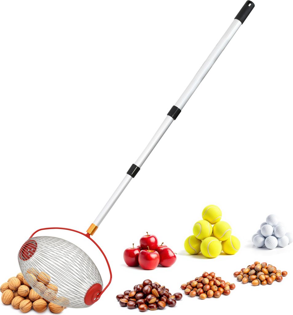 3.04 Rollsammler mit Teleskop Stiel - ausziehbar von 52 - 120 cm - Alu Roll Obst und Nuss Sammler (oval)