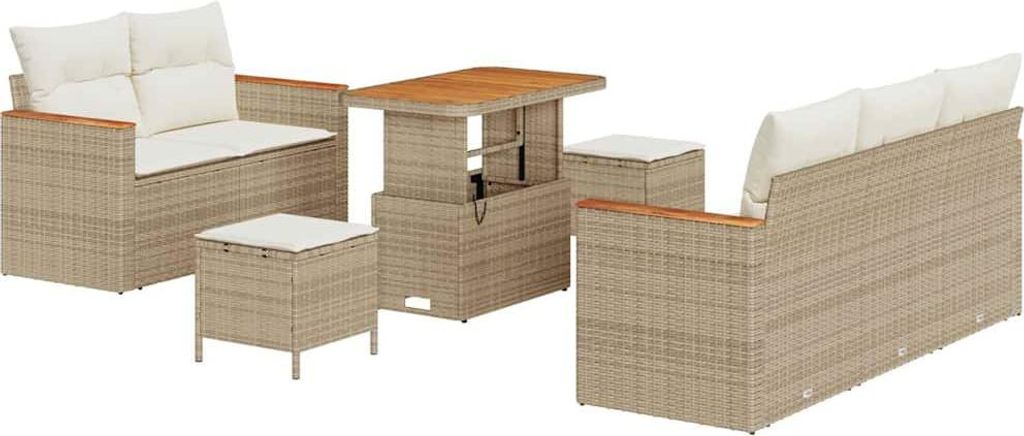 vidaXL Gartensofa-set mit Kissen 10 pcs Beige und Creme Poly-Rattan