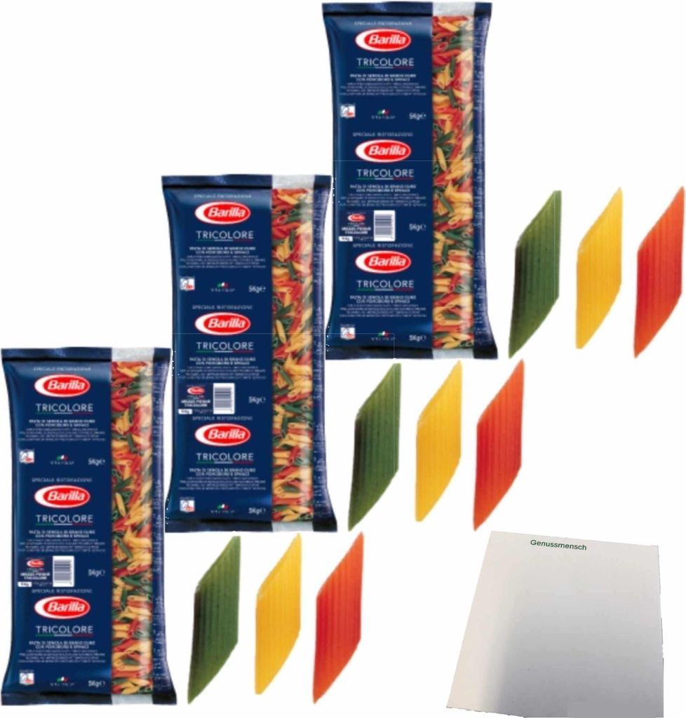 Barilla Mezze Penne Tricolore 3er Pack (3x5kg Packung) + usy Block
