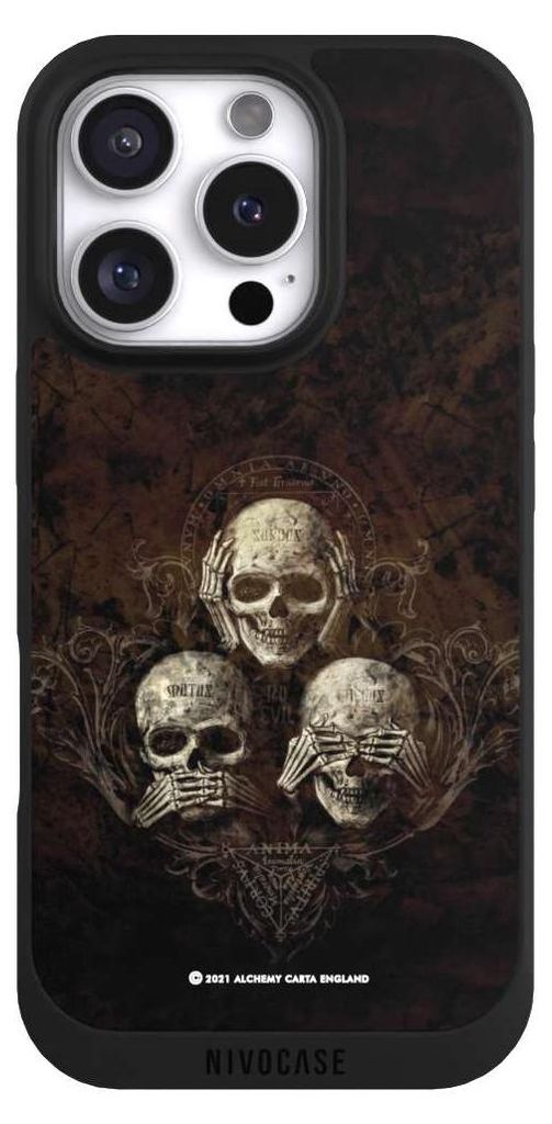 NIVOCASE Handyhülle für Apple iPhone 16 Pro Hülle NIVOpure Case Schwarz Art Gothic Totenköpfe