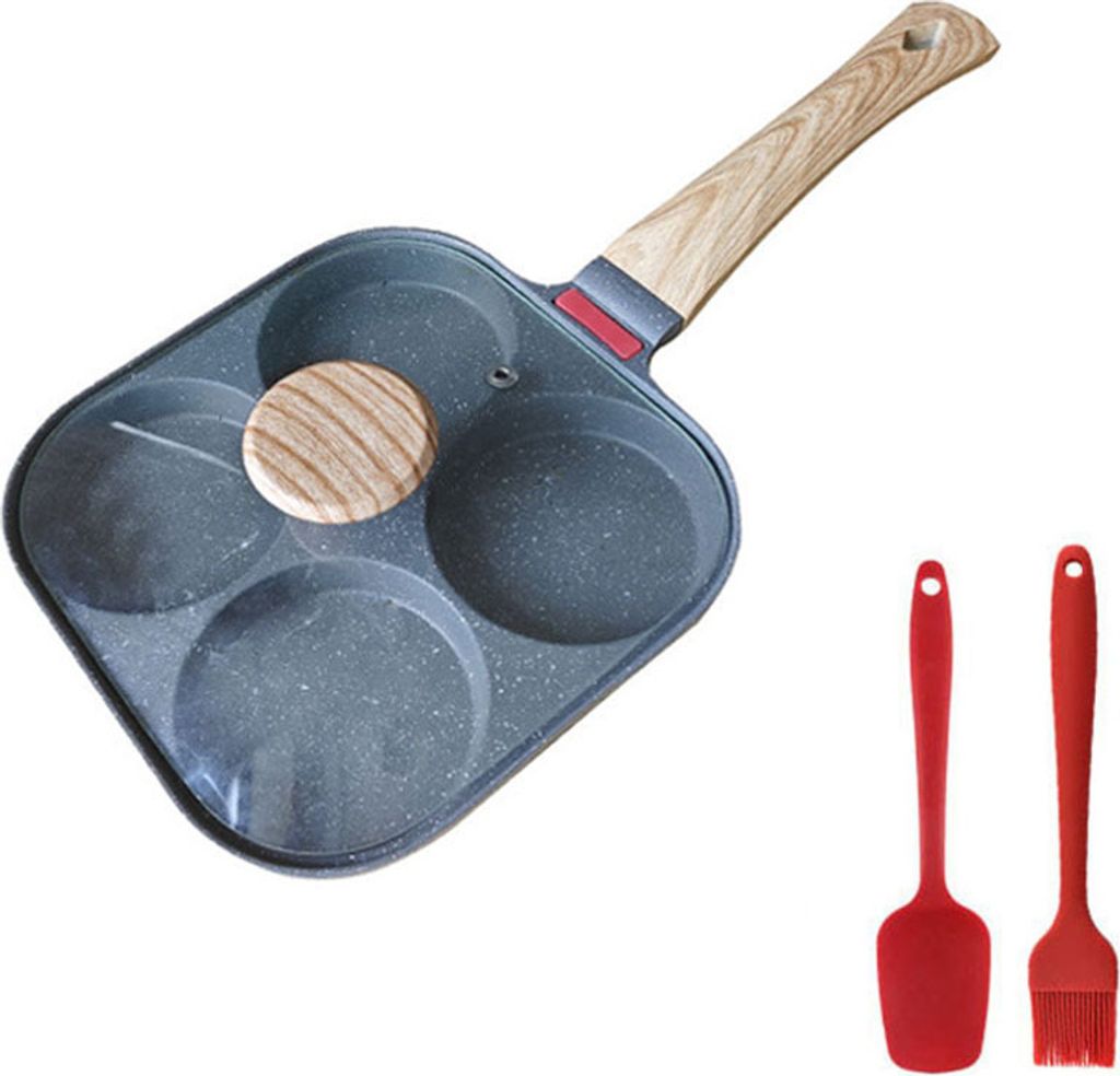 Spiegeleipfanne, Pancake Pfanne mit Deckel 4 Loch Augenpfanne Antihaft-Aluminium Pfanne für Frühstück, für Induktion & Gasherd