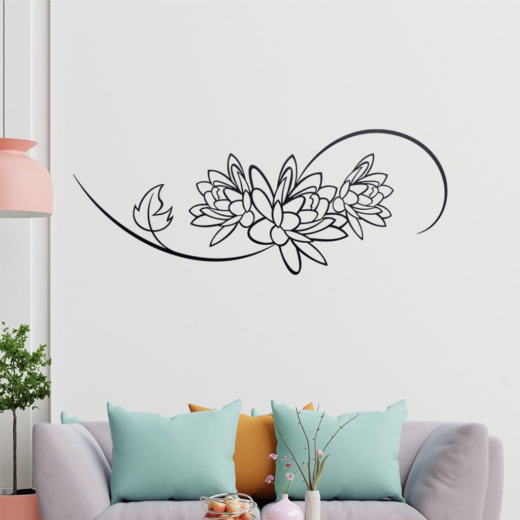 Blume - Linien Wandtattoo in 6 Größen - Wandaufkleber Wall Sticker - Dekoration, Küche, Wohnzimmer, Schlafzimmer, Badezimmer