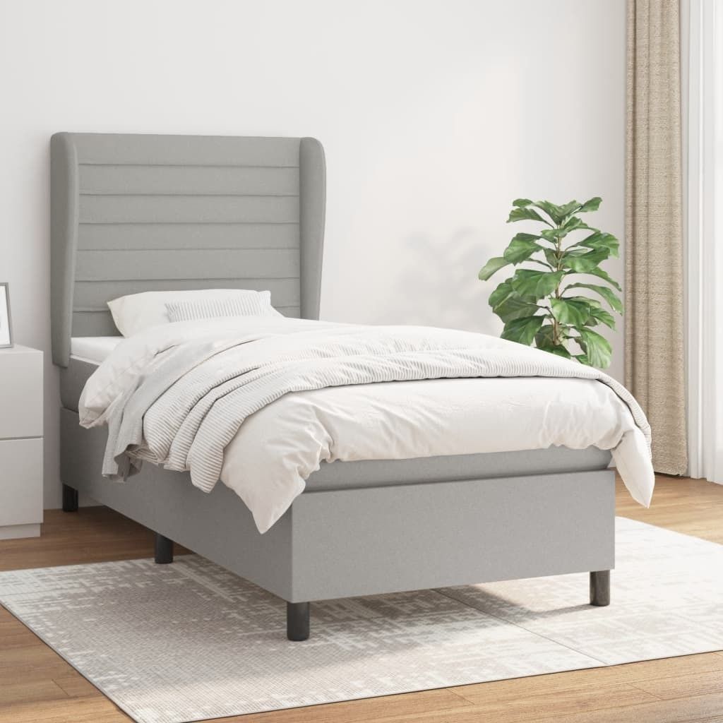 The Living Store Boxspringbett mit Matratze Hellgrau 100x200 cm Stoff
