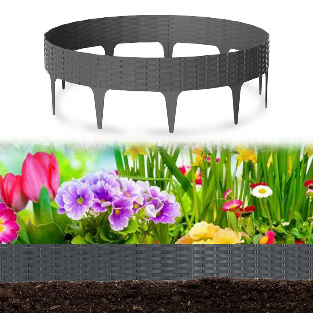 Bordure de Pelouse Flexible 40m Anthracite en Rotin - Pack de 40 Pièces