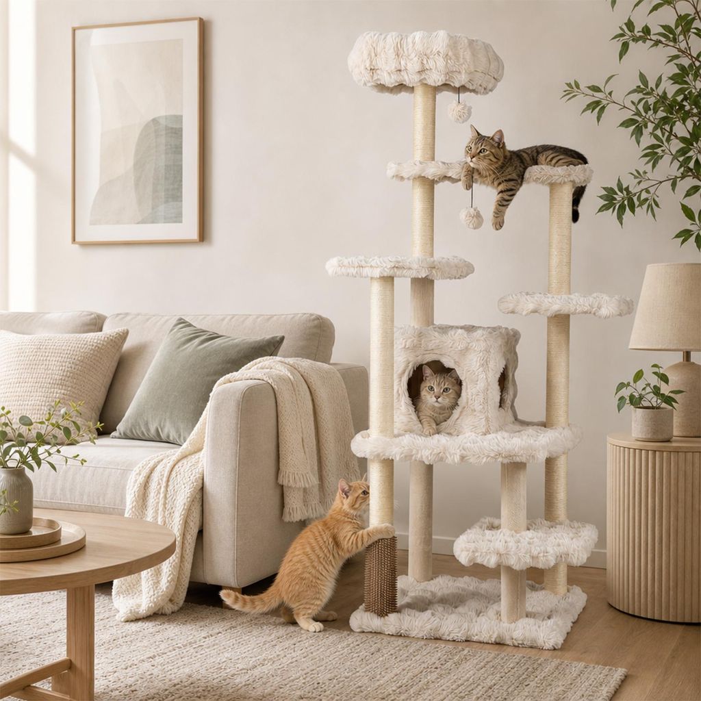 COSTWAY Kraboom, 170 cm hoog, met kattenhol, ligvlak, Productafbeelding 