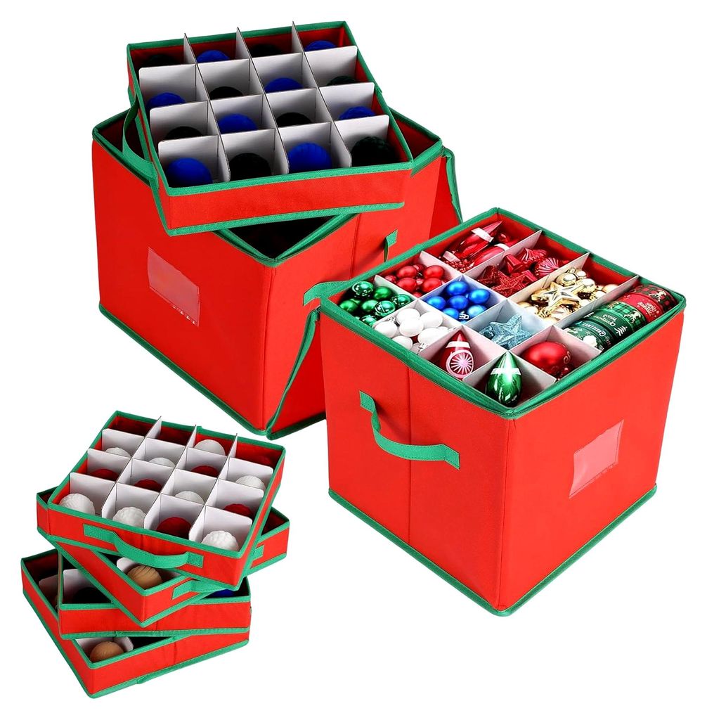 2er Set Weihnachtsdekorationsaufbewahrung, Box für Weihnachtskugeln mit herausnehmbaren Tabletts, Doppelreißverschluss, reißfestem Vliesstoff ...