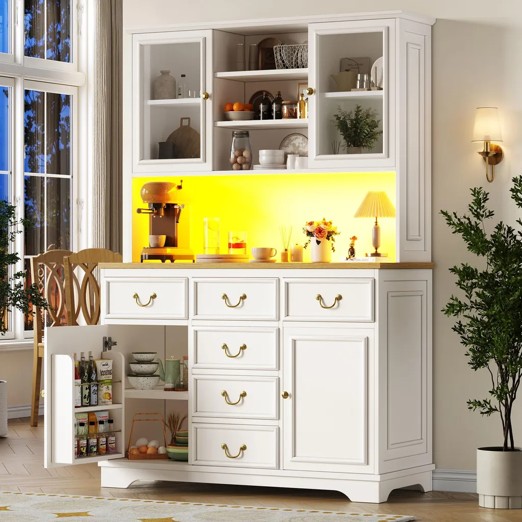 Meuble de cuisine avec prises USB intégrées et vitrine LED - 180 cm