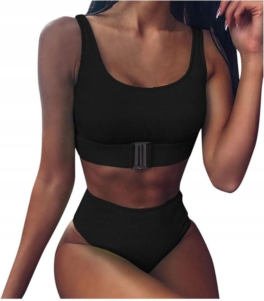 Badeanzug - Damen - Zweiteiliger Badeanzug - Hoher Schnitt - Bikini - Strandmode - Schwarz - Größe S