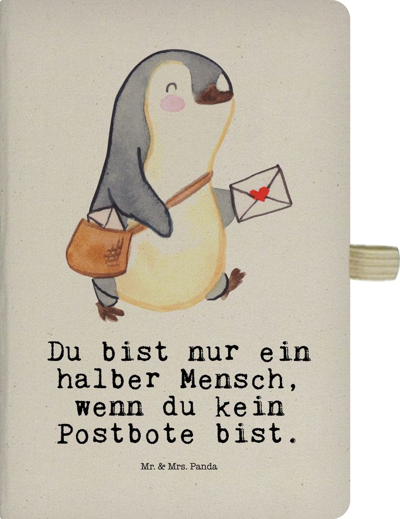 Mr. & Mrs. Panda Journal Postbote Herz - Transparent - Geschenk, Briefträger, Kladde, Briefzusteller, Tagebuch, DIN A4 Notizbuch, kariert