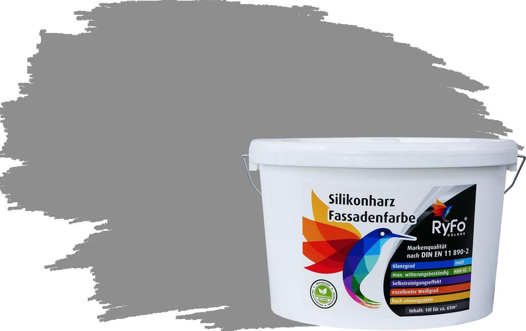 RyFo Colors Silikonharz Fassadenfarbe Lotuseffekt Trend Arktisgrau 10l - bunte Fassadenfarbe, weitere Grau Farbtöne und Größen erhältlich, Deck...