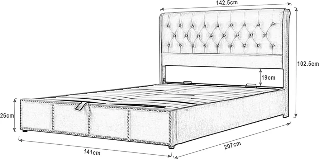 Lit 2 places avec rangement 140x200cm pour optimisation gain de place