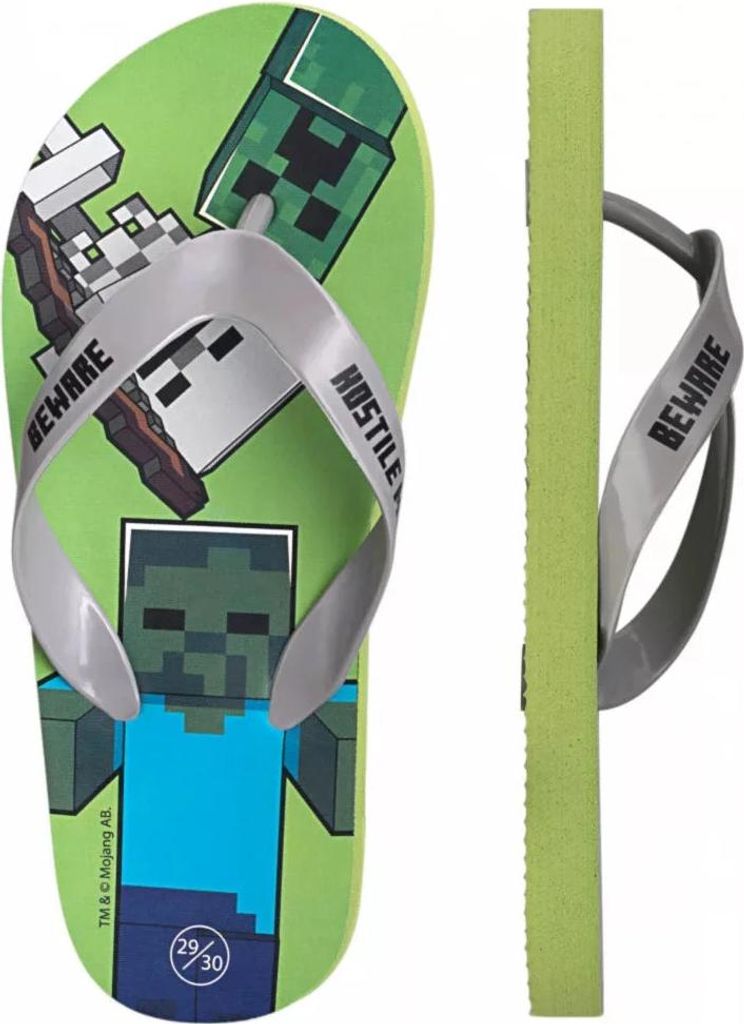 Minecraft Zombie Creeper Kinder Flip Flops – Grün / 29/30